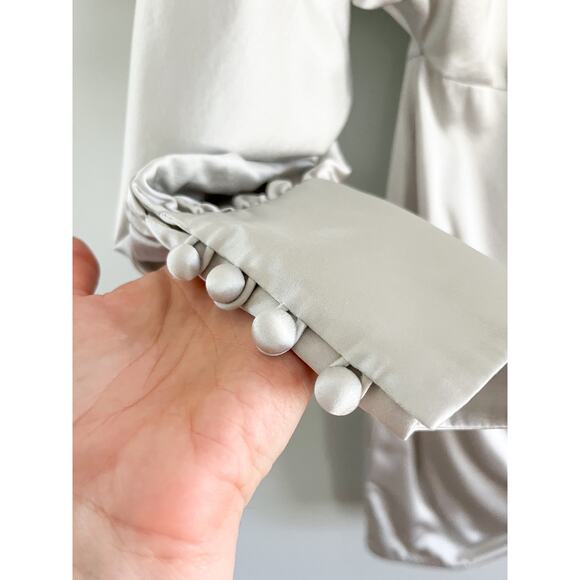 Retrofete | Drisana Silk Satin Ruched Dress | Silver | Size XS - Picture 5 of 12